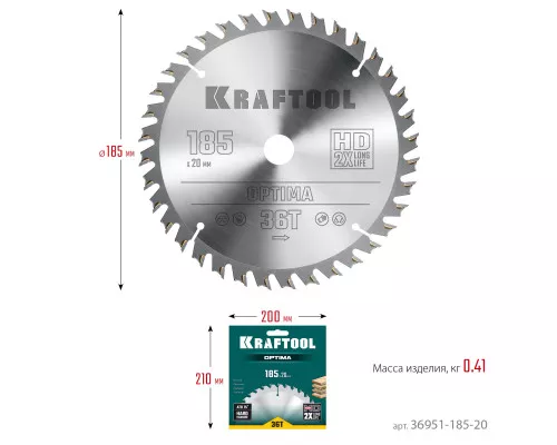 Пильный диск по дереву Optima, 185x20 мм, 36Т KRAFTOOL 36951-185-20 Пильный диск по дереву Optima, 185x20 мм, 36Т KRAFTOOL 36951-185-20