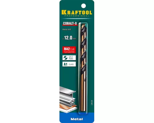 Сверло по металлу COBALT-8, 12.0x151 мм, сталь М42, HSS-Co(8%) KRAFTOOL 29656-12 Сверло по металлу COBALT-8, 12.0x151 мм, сталь М42, HSS-Co(8%) KRAFTOOL 29656-12
