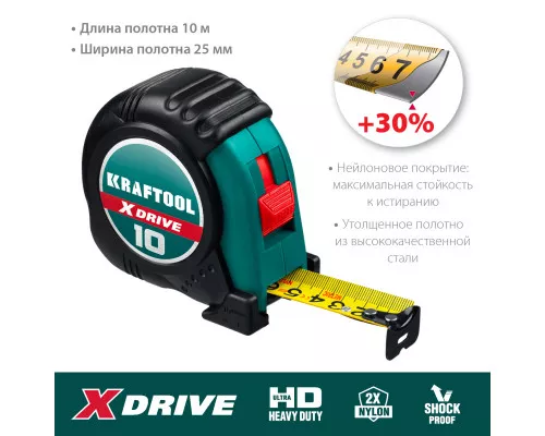 Рулетка X-Drive, 10 мx25 мм KRAFTOOL 34122-10 Рулетка X-Drive, 10 мx25 мм KRAFTOOL 34122-10