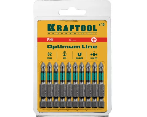 Биты Optimum, PH1, 50 мм, 10 шт. KRAFTOOL 26122-1-50-10 Биты Optimum, PH1, 50 мм, 10 шт. KRAFTOOL 26122-1-50-10